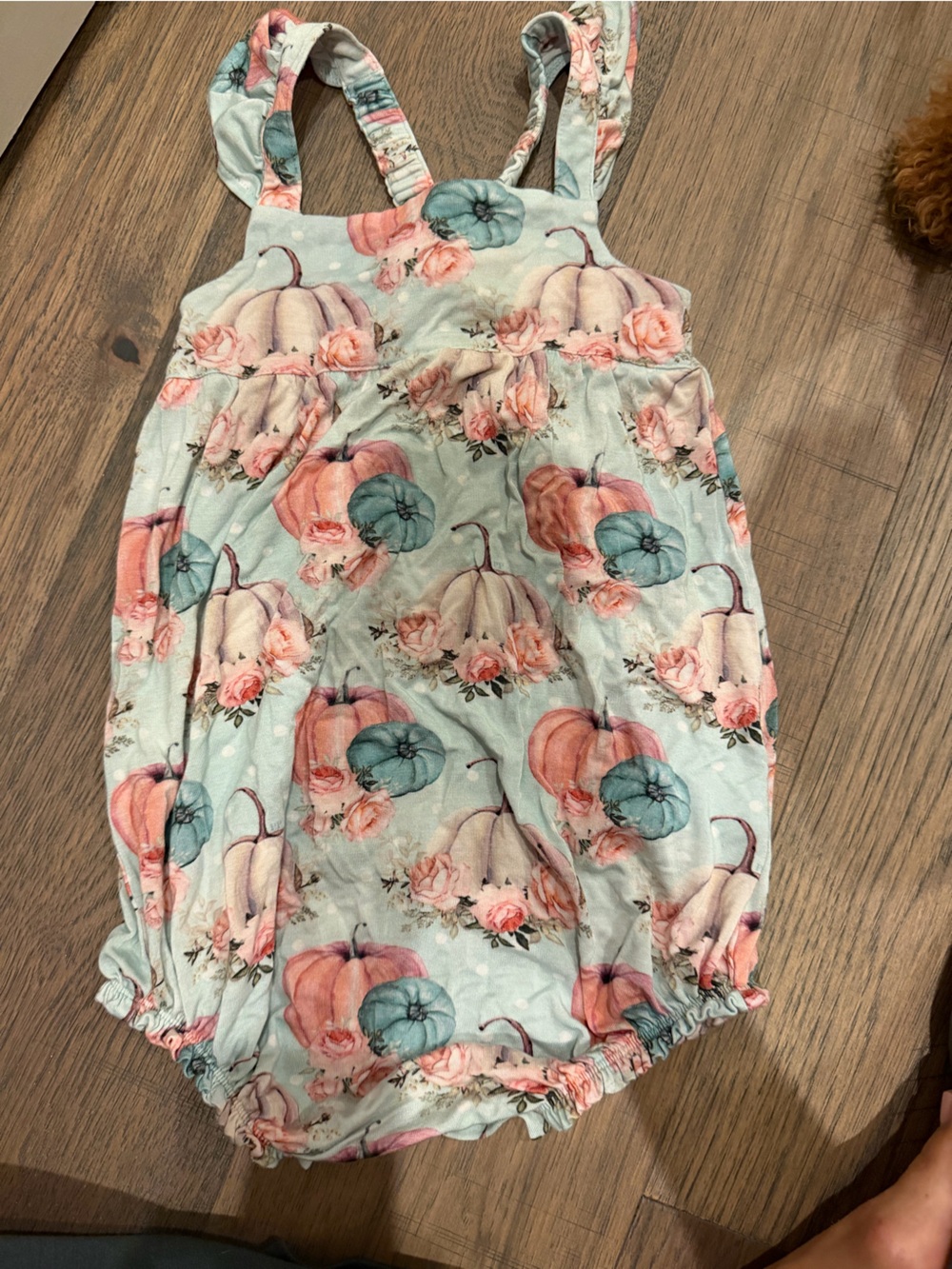 Floral Pumpkin Print Baby Romper in Mint and Coral